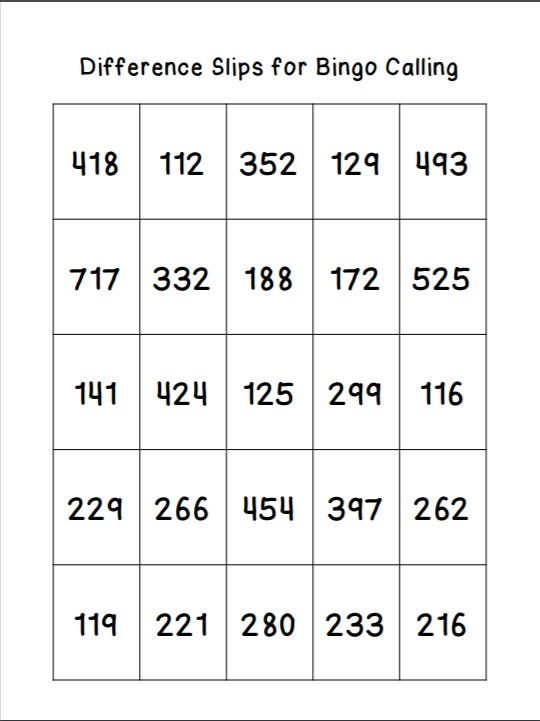 Subtraction calling cards Subtraction calling cards